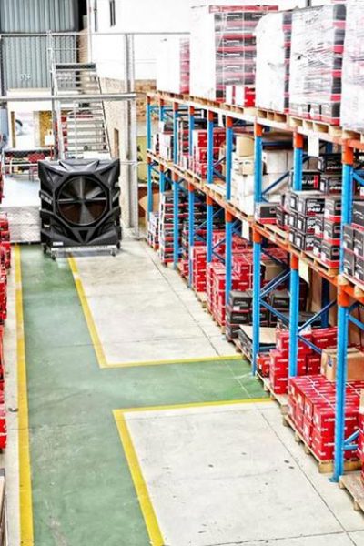 FoxAir Portable air cooler in an industrial warehouse