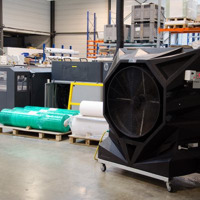 Evaporative air coolers in shed